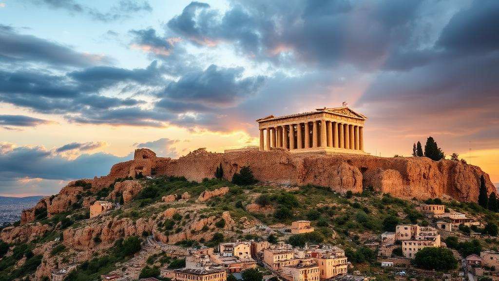 La Acropolis de Atenas con el Partenon al atardecer
