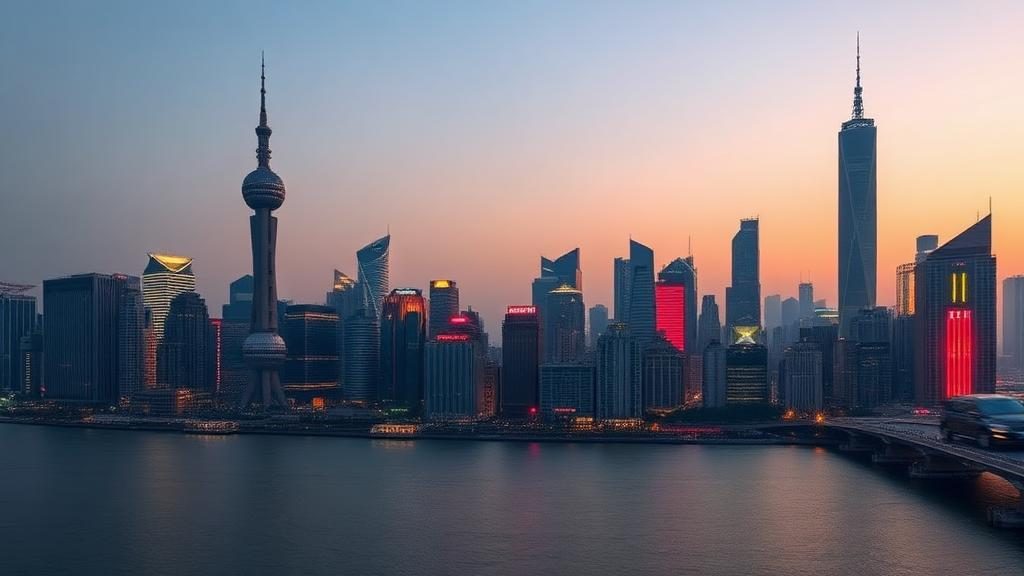 Rascacielos de Pudong vistos desde el Bund en Shanghái al atardecer