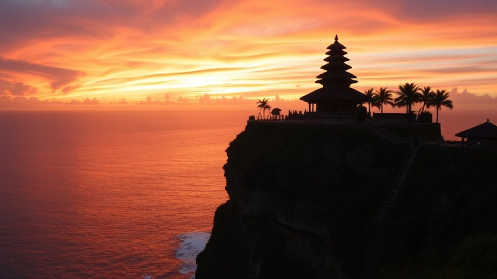 Templo de Uluwatu sobre el acantilado al atardecer, Bali