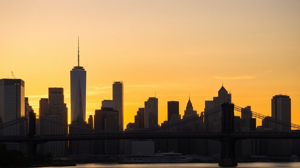 Skyline de Manhattan y el puente de Brooklyn al atardecer
